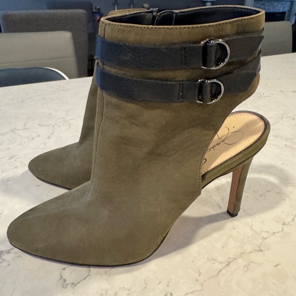 Jessica Simpson Olive Ankle Booties with Black Leather Buckle